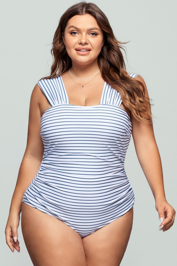 Stripes Modest Elastic One Piece Swimsuit