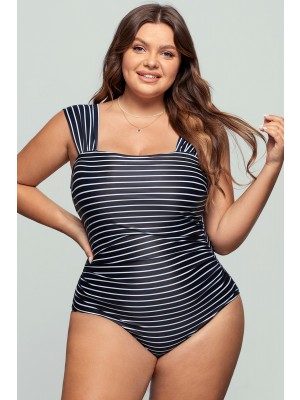 Thick Strap Black Stripes One Piece Swimsuit