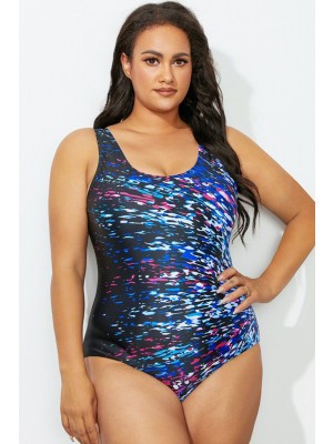 Multi Prism Scoop Neck Tank OnePiece Swimsuit