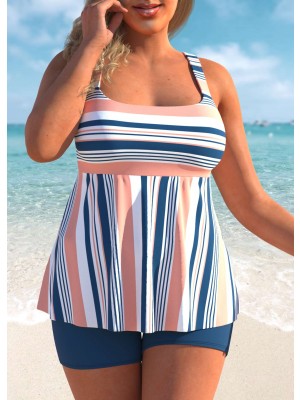 Plus Size Multi Color Striped Tankini Set