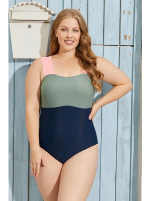 Sweetheart Neck Colorblock Wide Straps One Piece Swimsuit