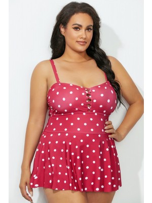 Red Minnie Mouse Dot Lattice Front Peplum OnePiece Swimsuit