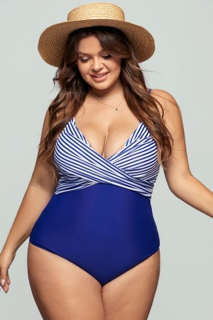 Blue And Stripe One Piece Swimsuit