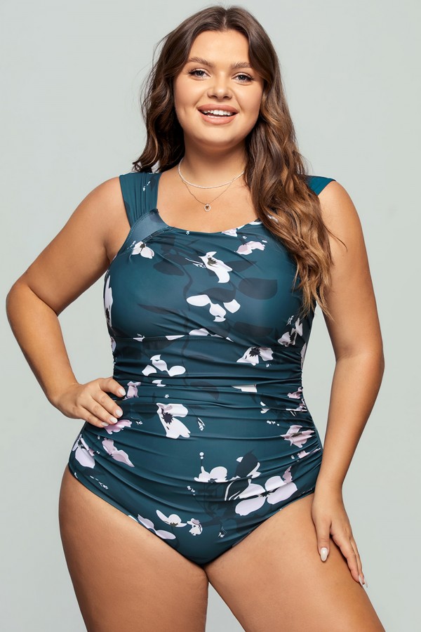 Victoria Deep Green Floral Off Shoulder One-Piece Swimsuit