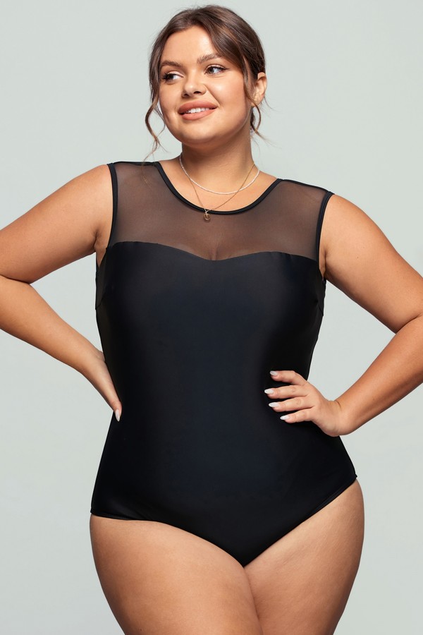 Black Mesh One Piece Swimsuit