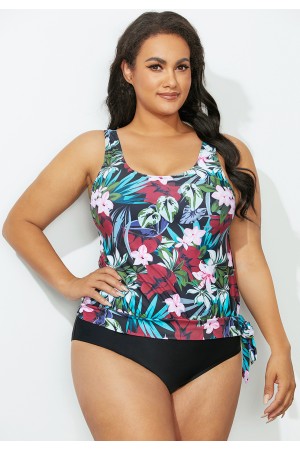 Floral Side Tie Blouson Tankini Top With Short