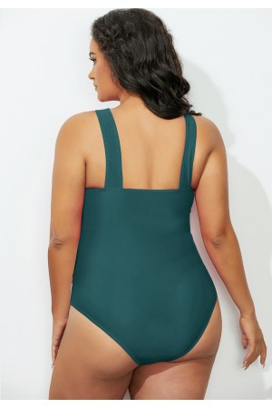 Green Cross Neck Ruched OnePiece Swimsuit