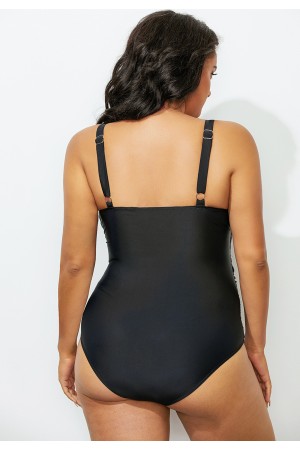 Black Ruched VNeck OnePiece Swimsuit