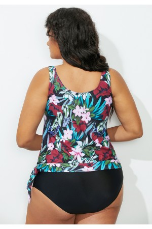 Floral Side Tie Blouson Tankini Top With Short